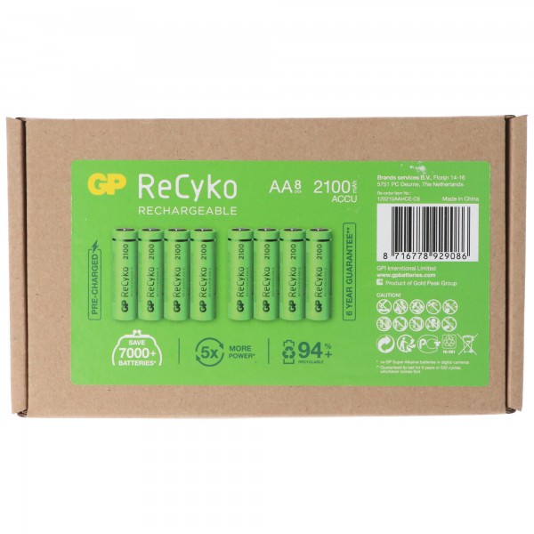 AA Mignon batterij GP NiMH 2100 mAh ReCyko 1.2V 8 stuks