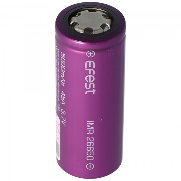 Efest Purple IMR26650 5000mAh, 3.6V - 3.7V Li-Ion batterij onbeschermd 26.12x66.5mm
