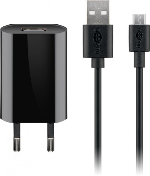 Goobay Micro USB oplaadset 1 A - voeding met Micro USB kabel 1m (zwart)