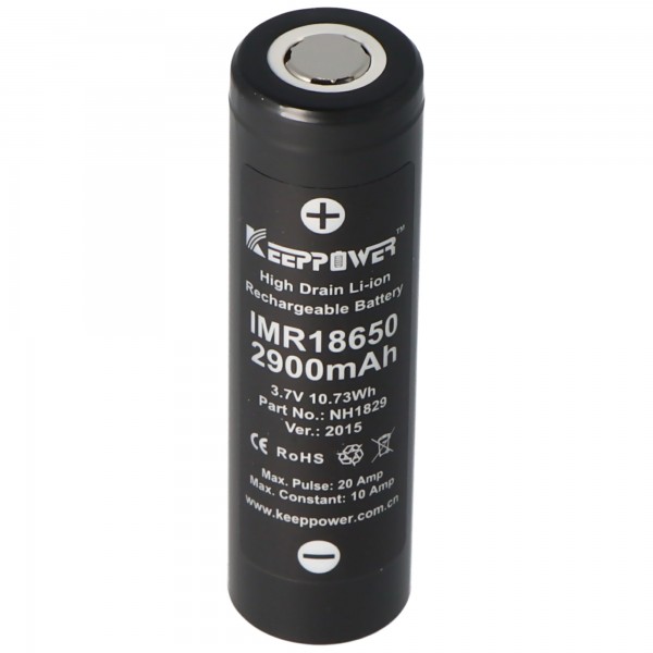 Keeppower IMR18650 - 2900 mAh, 3,7 V Li-ionbatterij 10A (platte bovenkant)