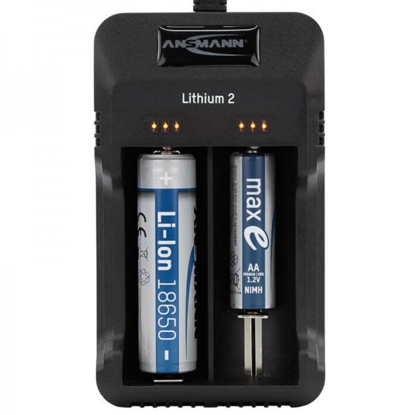 ANSMANN Lithium 2-lader voor 1-2 Li-Ion-batterij 3,6 V, 3,7 V met LED-laadstatusindicatoren, zwart