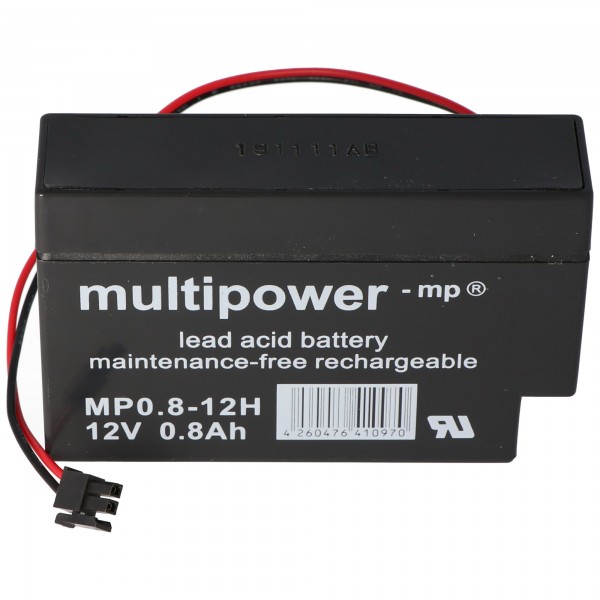 Multipower MP0.8-12H loodzuuraccu met Molex 43025-200 connector zwart, batterij voor Solar Rollomatic DFR 2000 nr. 1 / Solar, Vision CP1208