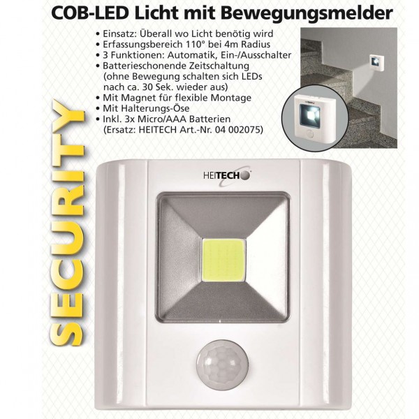 Bewegingsmelder met de COB-LED licht automatisch, aan / uit schakelaar met batterijbesparende timer