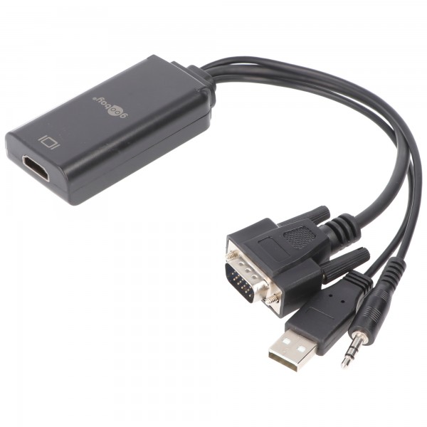 Goobay VGA/HDMI™-adapterkabel - VGA-connector (15-pins) + 3,5 mm-jackplug-connector (3-pins, stereo) > USB 2.0-connector (type A)