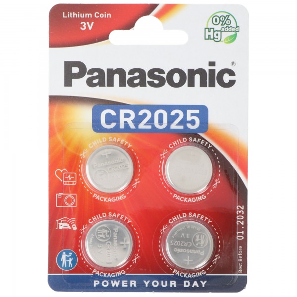 Panasonic Batterij Lithium, Knoopcel, CR2025, 3V Elektronica, Lithium Power, Retail Blister (4-Pack)