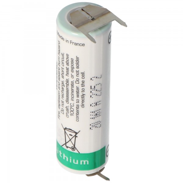 Saft LS14500 AA lithiumbatterij 3,6 volt met printaansluiting, LS14500 LiSOCl2 2600mAh 1er print - / 2er print +