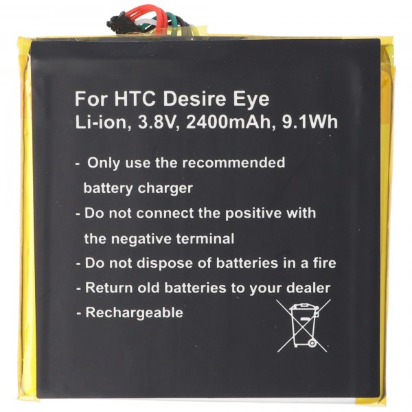 Batterij geschikt voor HTC Desire Eye, Li-ion, 3.8V, 2400mAh, 9.1Wh, ingebouwd, zonder gereedschap
