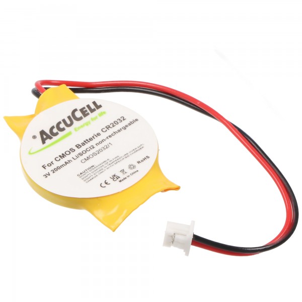 AccuCell CMOS-batterij CR2032 met stekker, reserve-lithiumbatterij