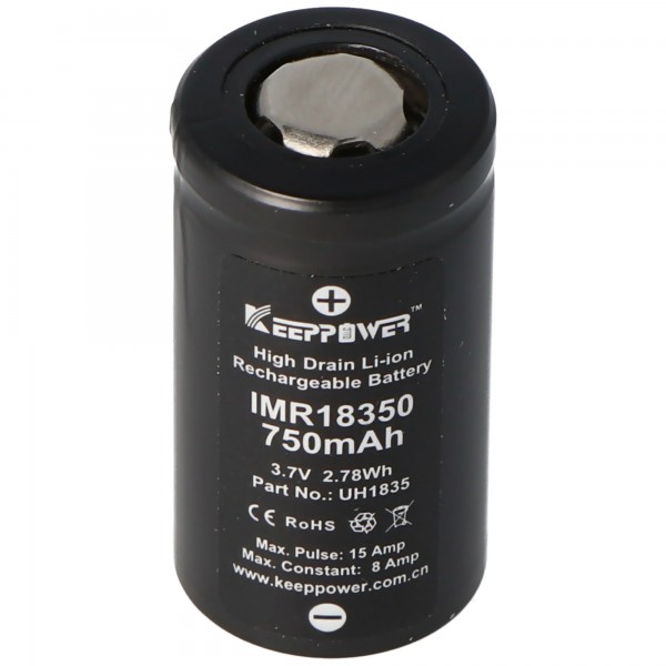 Keeppower IMR18350 - 750mAh, 3,7V (8A) Li-ionbatterij