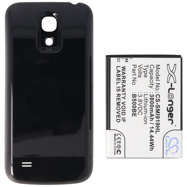 Accu geschikt voor Samsung Galaxy S4 Mini, Li-ion, 3.8V, 3800mAh, 14.4Wh, met cover, zwart