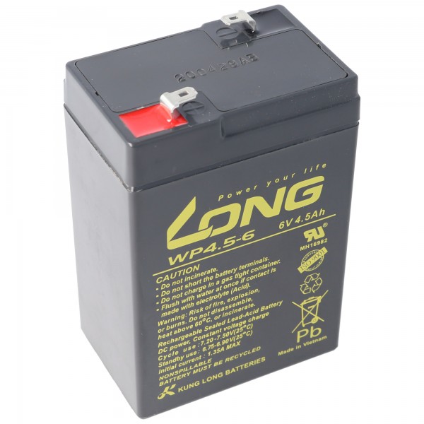 Kung Lange WP4.5-6 loodbatterij 6 volt 4.5Ah met Faston 4,8 mm stekkercontact