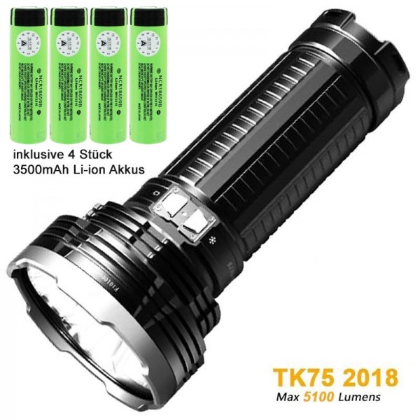 Fenix TK75 LED-zaklamp max. 5100 lumen incl. 4 Panasonic 18650 Li-ion-batterijen