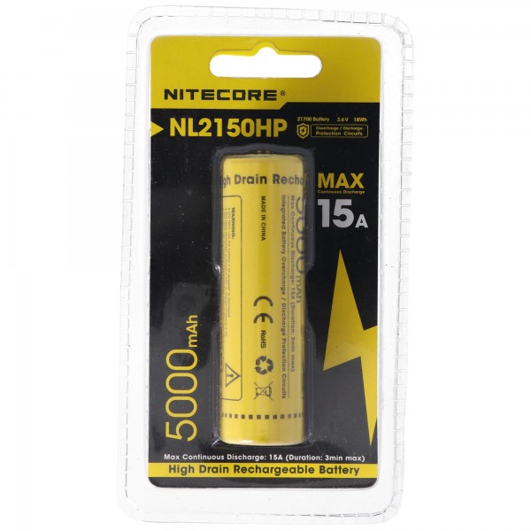 Nitecore 21700 Li-ionbatterij met 5000mAh NL2150HP met max. 15A ontlaadstroom