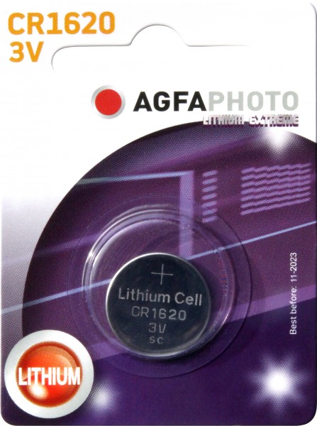 Agfaphoto Batterij Lithium, Knoopcel, CR1620, 3V Extreme, Retail-blisterverpakking (1-pack)