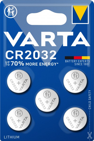 Varta Batterij Lithium, Knoopcel, CR2032, 3V Elektronica, Retail Blister (5-Pack)