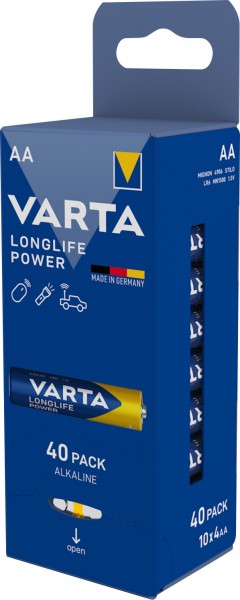 Varta Alkaline Batterij, Mignon, AA, LR06, 1.5V Longlife Power, Doos (40-Pack)