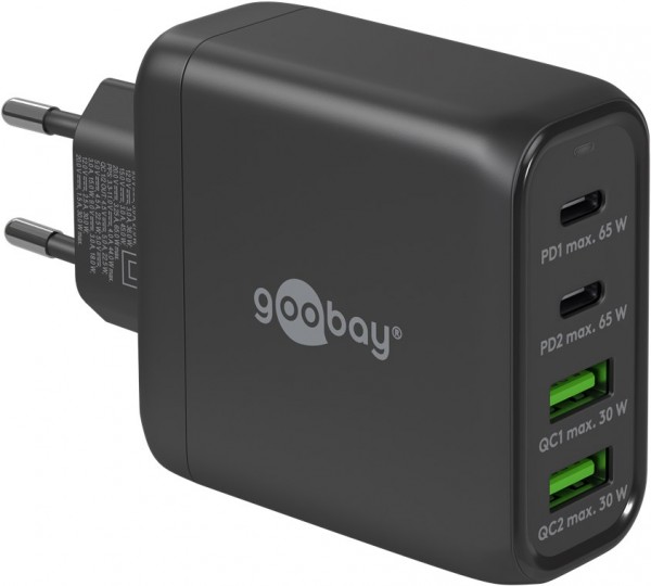 Goobay USB-C™ PD multiport snellader (68 W) zwart - 2x USB-C™ poorten (Power Delivery) en 2x USB-A poorten (Quick Charge) - zwart