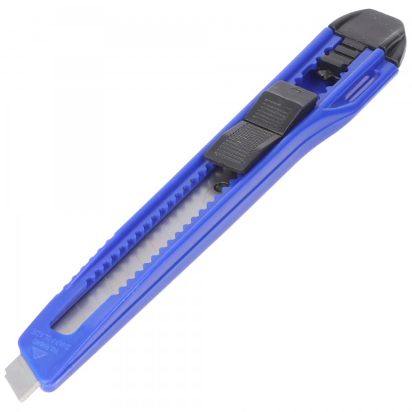 Cutter Ecoline 9mm, vergrendelbaar lemmet, ook ideaal als hobbymes, met afbreekhulp en praktische clip, blauw