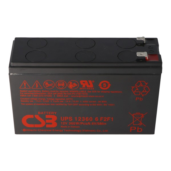 CSB-UPS123606 12 volt AGM loodzuurbatterij 360Ah, 151x51x98.3mm Faston 4.8 / 6.3mm bestand tegen hoge stroomsterkte