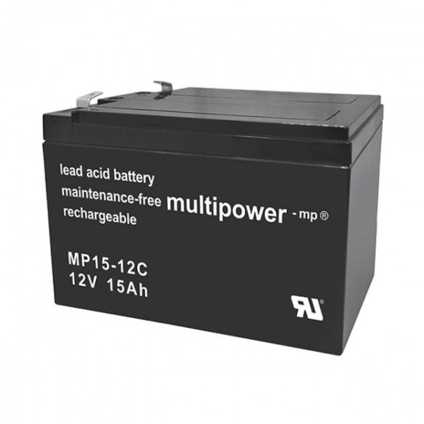 MultiPower MP15-12C loodbatterij met Faston 6,3 mm 12V, 15000 mAh