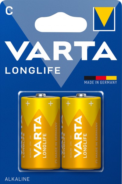 Varta Battery Alkaline, Baby, C, LR14, 1.5V Longlife, Retail blisterverpakking (2 stuks)