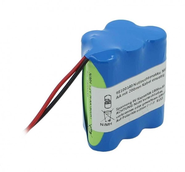 Batterij voor noodverlichting NiMH 6.0V 1800mAh Mignon AA met aan één zijde 200 mm kabel geschikt voor 6 V-batterij