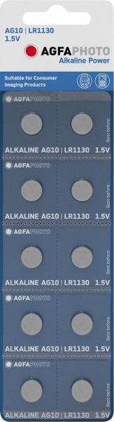 Agfaphoto Alkaline-batterij, knoopcel, LR54, V10GA, 1,5 V voeding, blisterverpakking (10-pack)