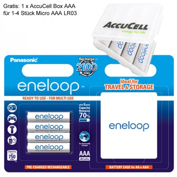 AAA Panasonic eneloop Micro BK-4MCCEC4BE 800mAh 4 stuks incl. Eneloop case en AccuCell AkkuSafe AAA