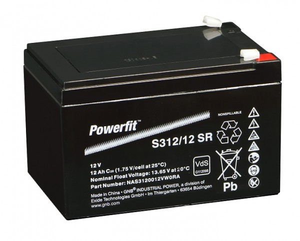 Exide Powerfit S312 / 12SR loodbatterij met Faston 6,3 mm 12V, 12000 mAh