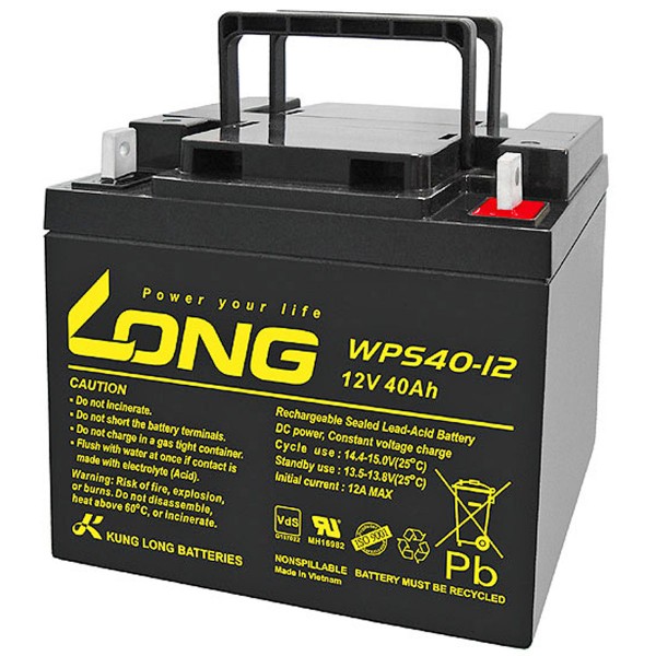 WPS40-12 Kung Long PB-loodbatterij 12 volt 40 Ah met M6-aansluiting met platte pool