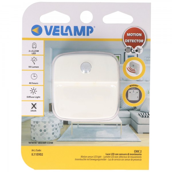 Velamp CHIC2 : 2 LED lampjes voor batterijen, met bewegingsdetector
