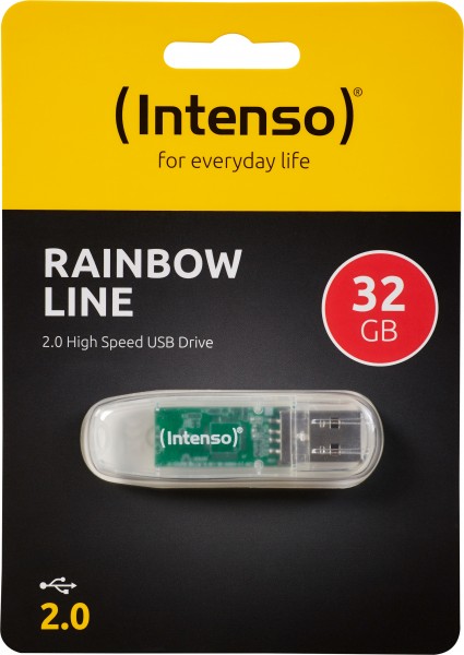 Intenso USB 2.0 Stick 32GB, Rainbow Line, transparant (R) 28MB/s, (W) 6.5MB/s, blisterverpakking