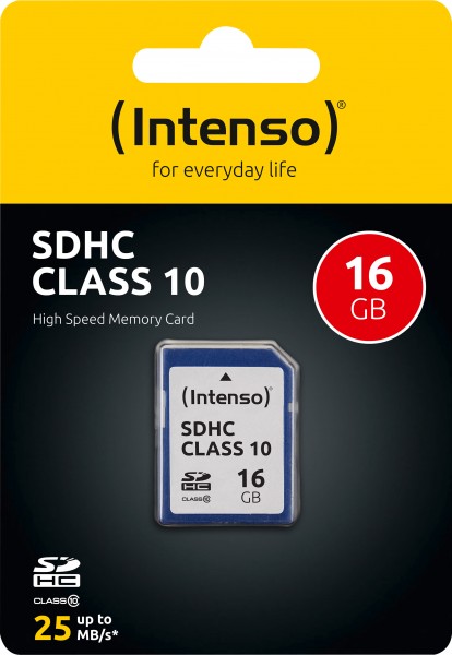 Intenso SDHC-kaart 16GB, Class 10 (R) 25MB/s, (W) 10MB/s, blisterverpakking