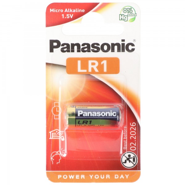 Panasonic PowerMax3 LR1, Lady maat N, GP910A, E90, max. 1,5 volt. 900mAh