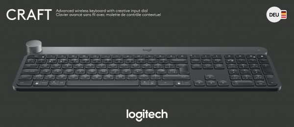 Logitech Keyboard CRAFT, Draadloos, Unifying, Bluetooth, zwart Geavanceerd, Creative Input Dial, DE, Retail