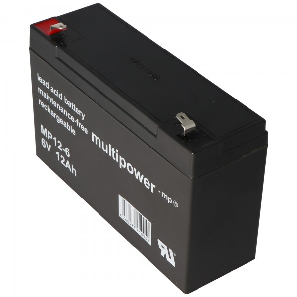Multipower MP12-6 loodbatterij met 4,8 mm Faston-stekker 6 V, 12 Ah