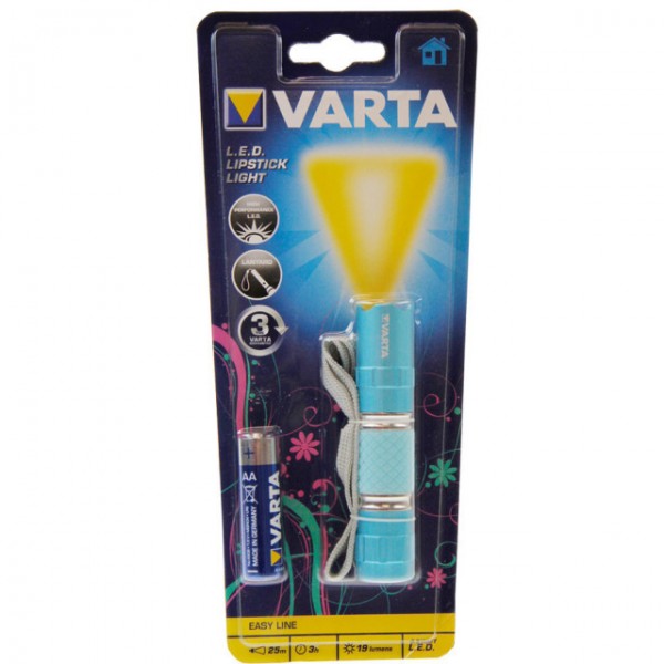 Varta LED Lipstick Licht elegante en handige LED-zaklamp geassorteerde kleuren, roze of turquoise