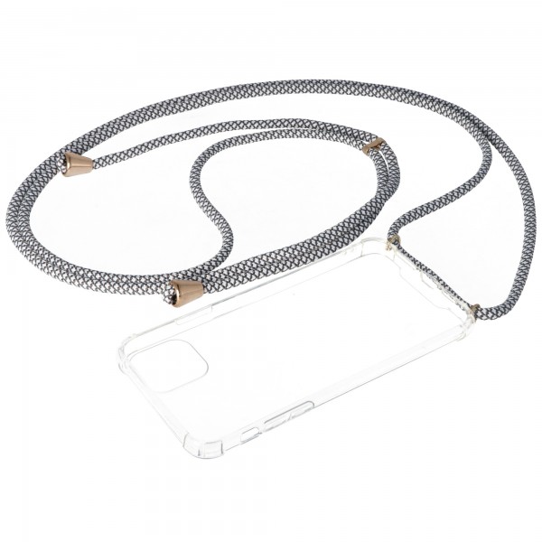 Kettinghoes geschikt voor iPhone 11 PRO MAX, smartphonehoes met koord grijs, wit om op te hangen