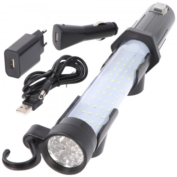 Professionele werklamp LED-zaklamp met 65 LED's inclusief batterij en oplader en 12V-adapter