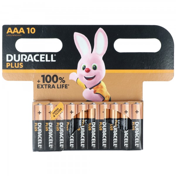 Duracell Batterij Alkaline, Micro, AAA, LR03, 1.5V Plus, Extra Life, Retail Blister (10-Pack)