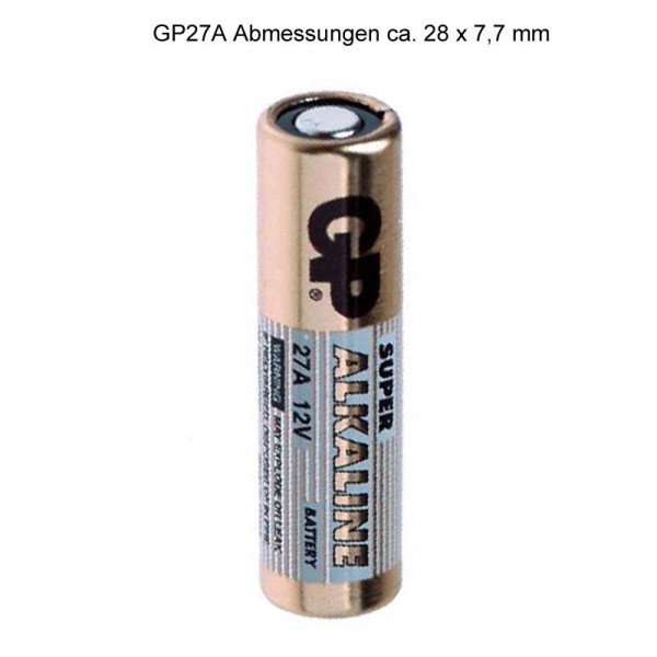 GP-batterijen GP27A, Duracell MN27, 12 volt alkalinebatterij 7,7x28,0 mm