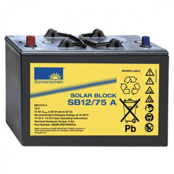 Exide Sonnenschein Solar Block SB12 / 75A loodbatterij met A-Pole 12V, 75000mAh