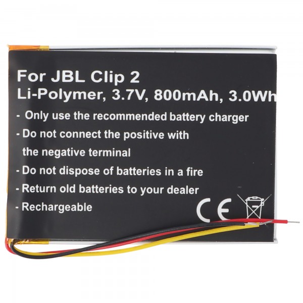 Batterij geschikt voor JBL Clip 2 Li-Polymer batterij GSP383555 3.7V, 800mAh, 3.0Wh, ingebouwd, zonder gereedschap