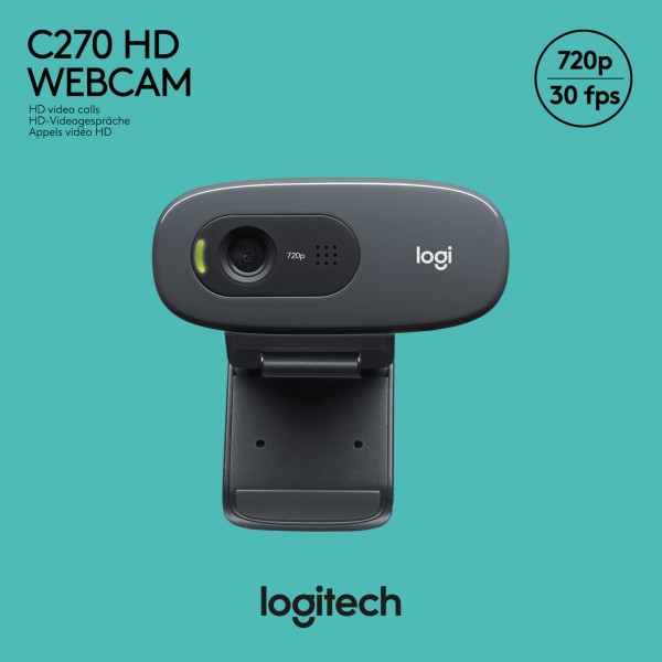 Logitech Webcam C270, HD 720p, zwart 1280x720, 30 FPS, USB, retail
