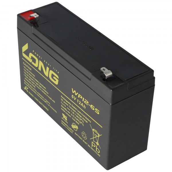 Kung Long WP12-6S loodbatterij 6 volt 12Ah met Faston contact 4.8mm