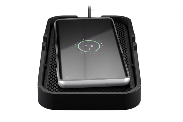 Goobay draadloze snelle autolader 15 W, zwart - oplaadmat geschikt voor smartphones en apparaten met de Qi-standaard