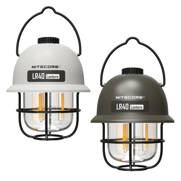 2 Nitecore LR40 campinglampen inclusief batterij, 1x kleur behuizing wit, 1x olijfgroen
