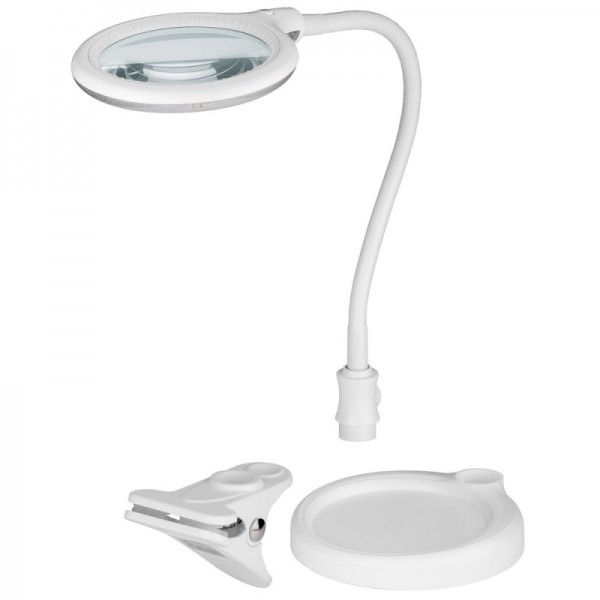 LED-werklamp als staande of klemmende vergrootlamp, 5 W met 30 SMD-LED's en flexibele zwanenhals