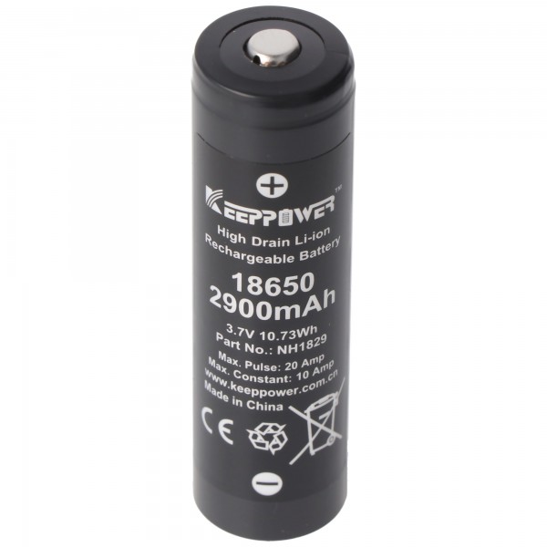 Keeppower IMR18650 batterij 2900 mAh, 3,7 V Li-ion batterij 10A knop Top