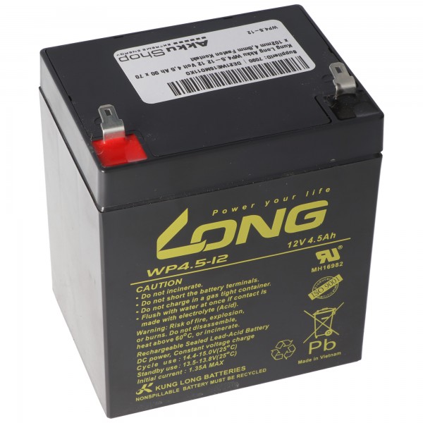 Kung Lange batterij WP4.5-12 12 volt 4,5 Ah 90 x 70 x 102 mm 4,8 mm Faston-contact
